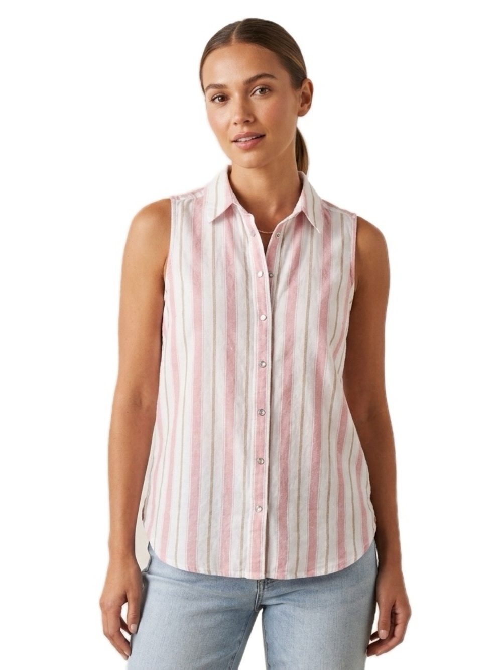 Splendid Pink and Cream Striped Sleeveless Button-Down Shirt